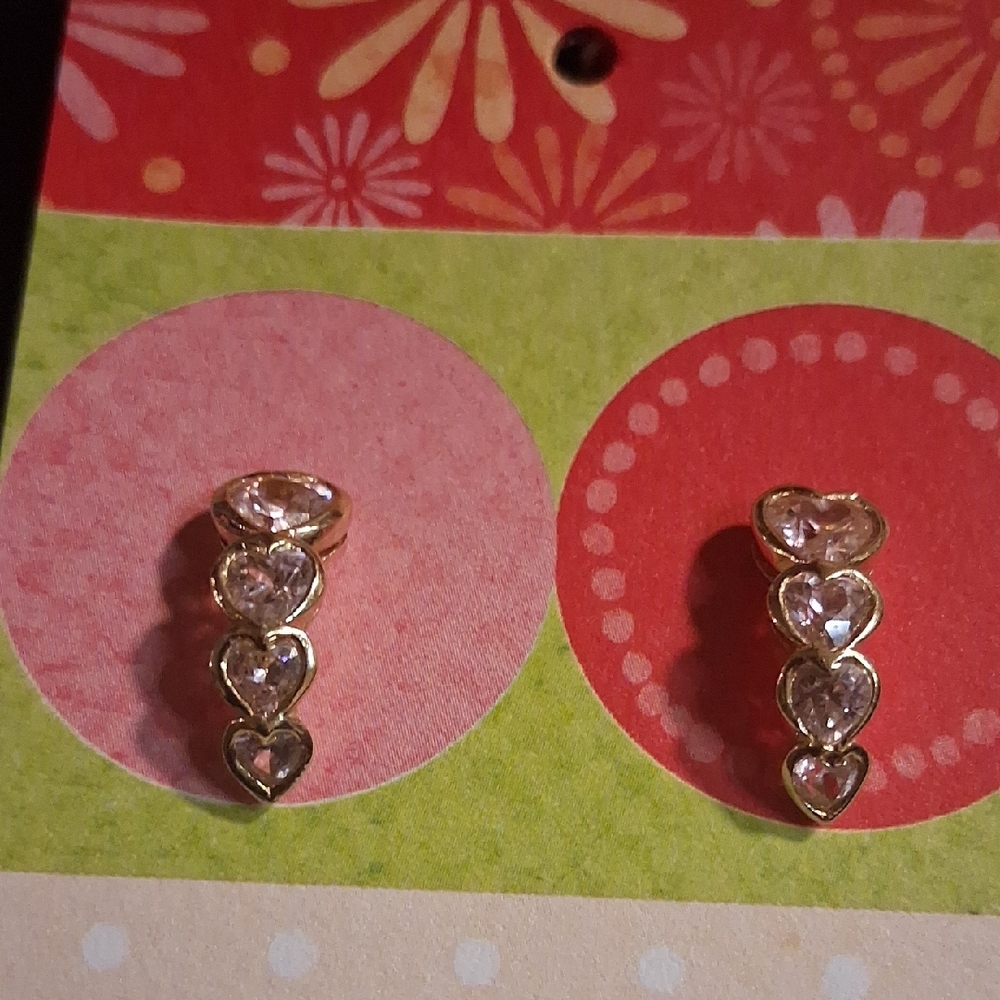 Gold Heart Charm Earrings with Intricate Detailing 925 Steeling Silver